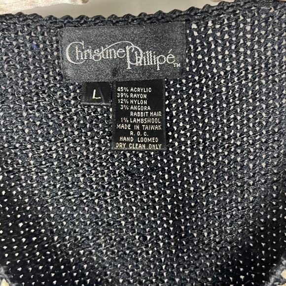 VTG Christine Phillipe Blue Black White Geometric Sweater - Picture 4 of 6